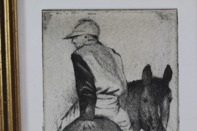 Lot 1895 - M. B. late 20th century, signed limited edition etching - Jockey and Horse, 88/150, dated '88, 18cm x 13cm, in glazed gilt frame