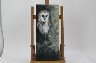 Lot 1894 - Contemporary, English School, two oils, one on board the other canvas - Owls, indistinctly signed, 25cm x 18cm and 50cm x 20cm (2)