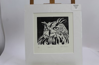Lot 1711 - Peter Polaine, contemporary, two signed limited edition woodcuts - Eagle Owl, 1/30, mounted, and The Owl and the Pussycat, 1/35, in glazed frame