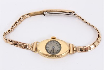 Lot 613 - 1920s ladies Rolex 18ct gold case wristwatch with Rolex Prima 15 jewel movement In oval 2ict gold case with Dublin import hallmarks for 1928.