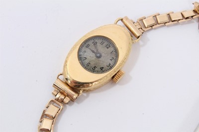 Lot 613 - 1920s ladies Rolex 18ct gold case wristwatch with Rolex Prima 15 jewel movement In oval 2ict gold case with Dublin import hallmarks for 1928.