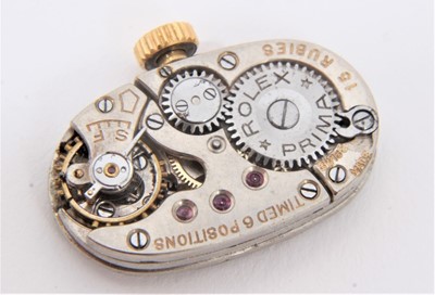 Lot 613 - 1920s ladies Rolex 18ct gold case wristwatch with Rolex Prima 15 jewel movement In oval 2ict gold case with Dublin import hallmarks for 1928.