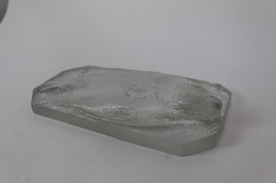 Lot 1928 - Unusual moulded frosted glass fish plaque, with canted corners, 28cm across