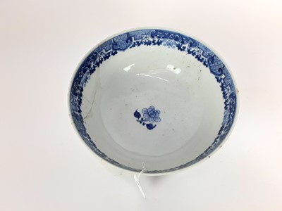 Lot 1933 - Chinese blue and white export porcelain bowl, late 18th century, painted with landscape scenes...