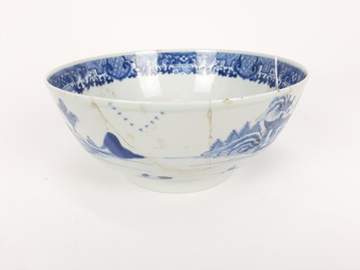 Lot 1933 - Chinese blue and white export porcelain bowl, late 18th century, painted with landscape scenes...
