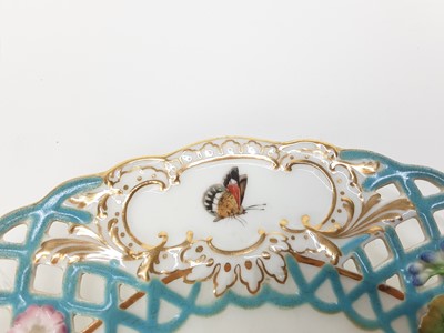 Lot 1934 - Minton cabinet plate, finely painted with butterflies, the pierced border with floral decoration in relief, marks to base, 24cm diameter