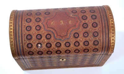 Lot 855 - Fine quality late 19th century embossed leather stationery box by Asprey, of domed form, the hinged cover with initials CAL, and allover embossed geometric ornament, the divisioned interior with si...