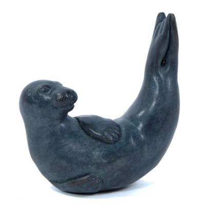 Lot 1940 - Patinated bronze model of a seal, signed with initials and numbered 5/250, 7cm high