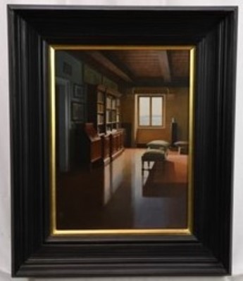 Lot 1185 - Peter Kelly (b. 1931) oil interior