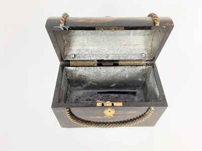 Lot 1943 - Victorian coromandel stationery box, with brass-mounted rope twist decoration and inset jasperware plaque to top, 22cm across x 16.5cm high