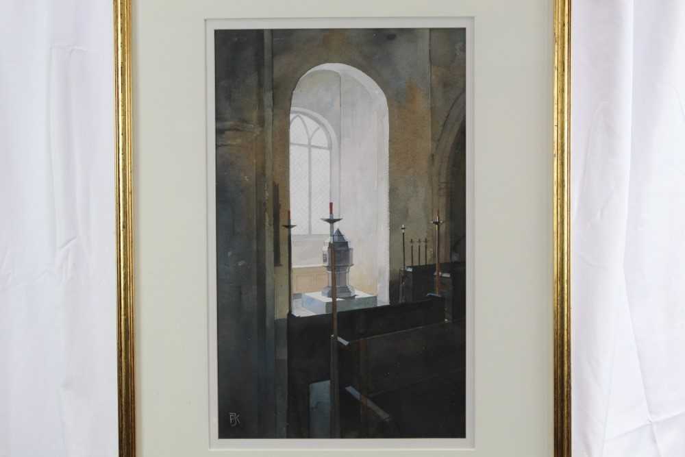 Lot 356 - Peter Kelly (b. 1931) watercolour - The West Window, Buttsbury Church