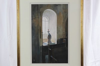 Lot 356 - Peter Kelly (b. 1931) watercolour - The West Window, Buttsbury Church