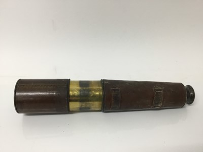 Lot 2499 - Watson Mk II military three-drawer brass telescope in leather case, dated 1903, with broad arrow mark