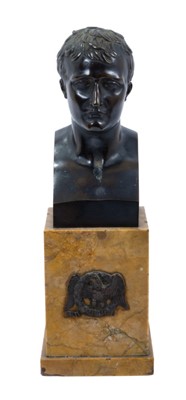 Lot 1947 - 19th century bronze bust of Napoleon, on a square marble base with bronze-mounted eagle, 35cm high