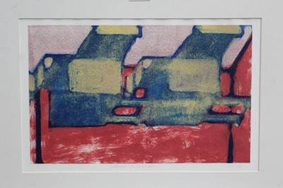 Lot 1137 - Ron Sims (1944-2014) signed monoprint - Sculptured City Bird Flight, 28cm x 43.5cm in glazed frame