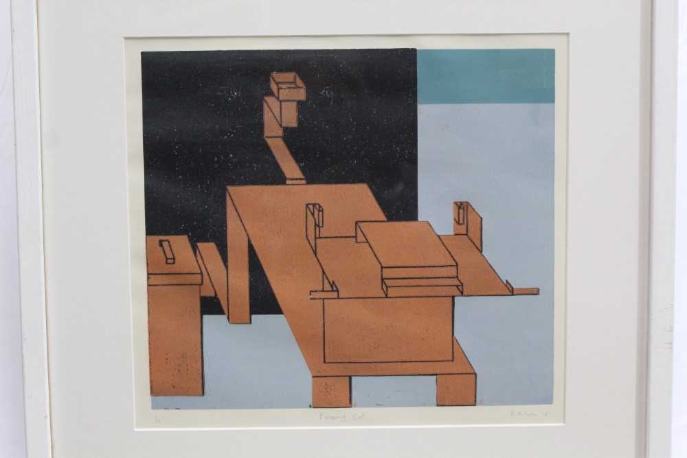 Lot 68 - Ron Sims (1944-2014) signed limited edition linocut - Escaping Cat, 1/25, dated '10, 29cm x 32.5cm in glazed frame