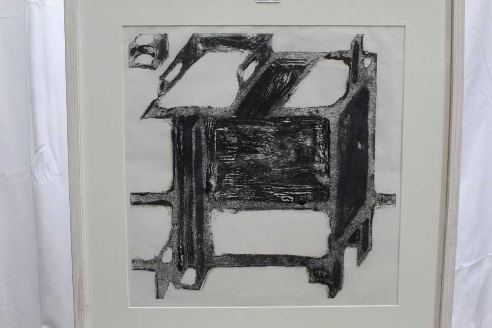 Lot 57 - Ron Sims (1944-2014) signed monoprint - Sculptural Elephant Forms, 45cm x 44cm, in glazed frame