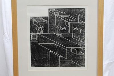 Lot 67 - Ron Sims (1944-2014) signed limited edition woodcut - Abstract Image II, 1/5, 43cm x 40cm in glazed frame