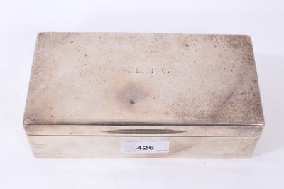 Lot 426 - Contemporary silver cigarette box of rectangular form, with cedar lined interior