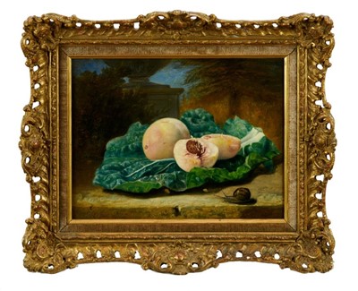 Lot 1145 - Eloise Harriet Stannard (1828-1915) oil on canvas, Peaches and snail