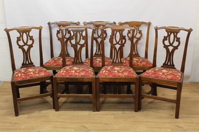 Lot 1526 - Set of seven George III fruitwood dining chairs