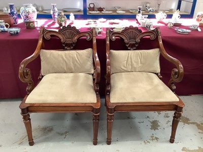 Lot 1535 - Pair of 19th century style Irish mahogany elbow chairs