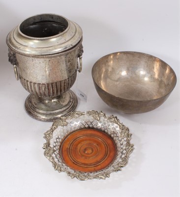 Lot 430 - Late 19th century silver plated wine cooler of half fluted form, and other items