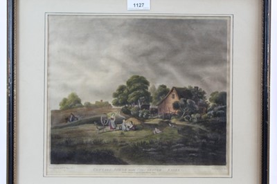 Lot 1127 - Pair of late 18th century hand coloured aquatints by F. Jukes after W. R. Bigg - Cottage Scene near Colchester, published 1797, 27cm x 31cm