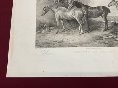 Lot 1029 - 19th century engraving by George Zobel after Sir Edwin Landseer - Hunters at Grass, published by Fishel, Adler & Co., 50cm x 66cm, unframed