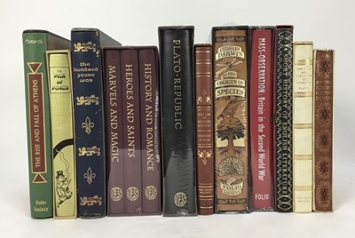 Lot 2010 - Selection of Folio Society volumes, including historical and classical, some unopened, including: Darwin's Origin of Species, Plato's The Trial and Execution of Socrates, A Short History of English...