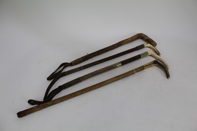 Lot 994 - Late Victorian 15ct gold mounted riding crop, Swaine & Adeney riding crop and two others (4)