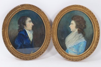 Lot 897 - English School, circa 1790, watercolour on paper, a pair of portraits of husband and wife