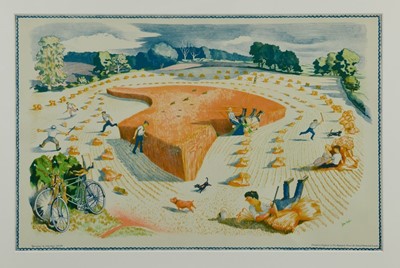 Lot 1130 - *John Northcote Nash (1893-1977), lithograph from the School Prints series - Harvesting, 48.5cm x 75cm, in glazed frame