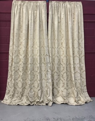 Lot 1563 - Four pairs of good quality interlined cream damask curtains with pelmets