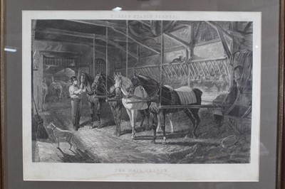 Lot 1026 - Set of three mid 19th century black and white aquatints by J. Harris after J. F. Herring - Fores's Stable Scenes, Pl, 1,2,4, 53cm x 73cm, in glazed frames