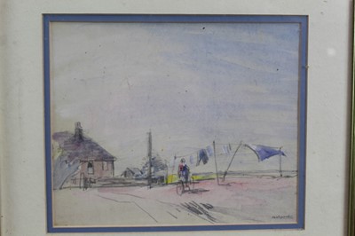 Lot 1152 - Robert G. D. Alexander (1875-1945) Pencil and watercolour - The Washing Line, Brentwood, signed, 21cm x 25cm, in glazed gilt frame