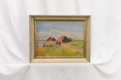 Lot 1158 - Robert G. D. Alexander (1875-1945) oil on canvas laid on board - Kirby Quay, Essex, with Carters Mill Cart, signed, 29cm x 39cm, framed