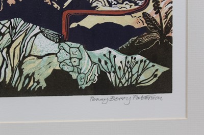 Lot 76 - Penny Berry Paterson (1941-2021) signed limited edition colour linocut - No Longer Busy, 10/30, 45cm x 36cm in glazed frame