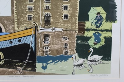 Lot 136 - Penny Berry Paterson (1941-2021) signed limited edition colour linocut - Custom House Peterborough, 19/22, 51cm x 82cm in glazed frame
