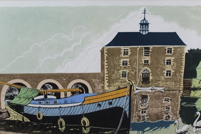 Lot 85 - Penny Berry Paterson (1941-2021) signed limited edition colour linocut - Custom House Peterborough, 19/22, 51cm x 82cm in glazed frame