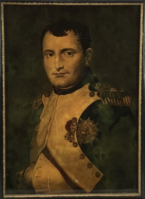 Lot 2025 - Jenny Simpson (1931-2020), Georgian-style glass picture, framed and glazed - portrait of Napoleon, 28.5cm x 38.5cm including frame