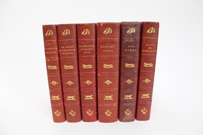 Lot 981 - The “Jorrocks” Edition- six volumes to include Plain or Ringlets?, Ask Mamma, Handley Cross, Mr. Sponge’s Sporting Tour, Mr. Facey Romford’s Hounds and Hawbuck Grange, all with red leather spines a...