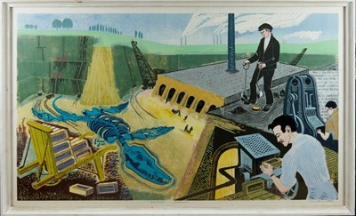 Lot 1168 - Penny Berry Paterson (1941-2021) colour linocut - Peterborough Brickworks, 84cm x 151cm signed, unique