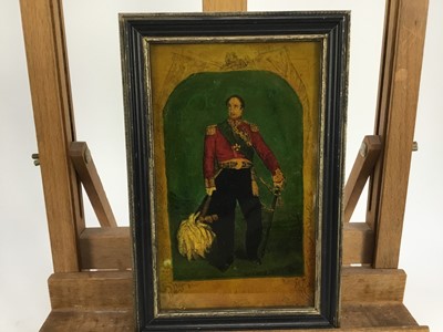 Lot 2026 - Jenny Simpson (1931-2020), Georgian-style glass pictures, framed and glazed - five military themed pictures