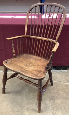 Lot 1097 - Mid 19th century Windsor elm and ash elbow chair, East Midlands.