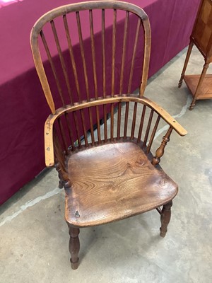 Lot 1097 - Mid 19th century Windsor elm and ash elbow chair, East Midlands.