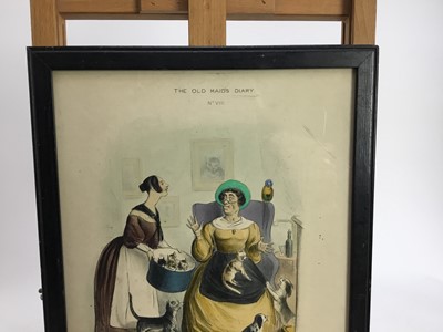 Lot 356 - Amusing 19th century hand coloured engraving- 'The old maid's diary'