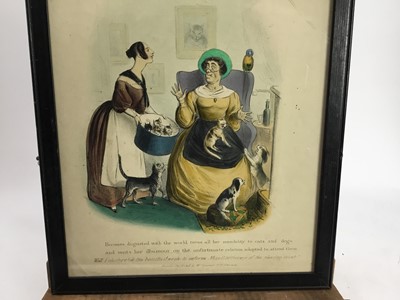 Lot 128 - Amusing 19th century hand coloured engraving- 'The old maid's diary'