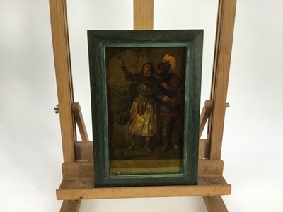 Lot 2031 - Jenny Simpson (1931-2020), Georgian-style glass pictures, framed and glazed - seven pictures, including genre and history scenes