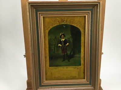 Lot 2032 - Jenny Simpson (1931-2020), Georgian-style glass pictures, framed and glazed - five pictures of 19th century actors